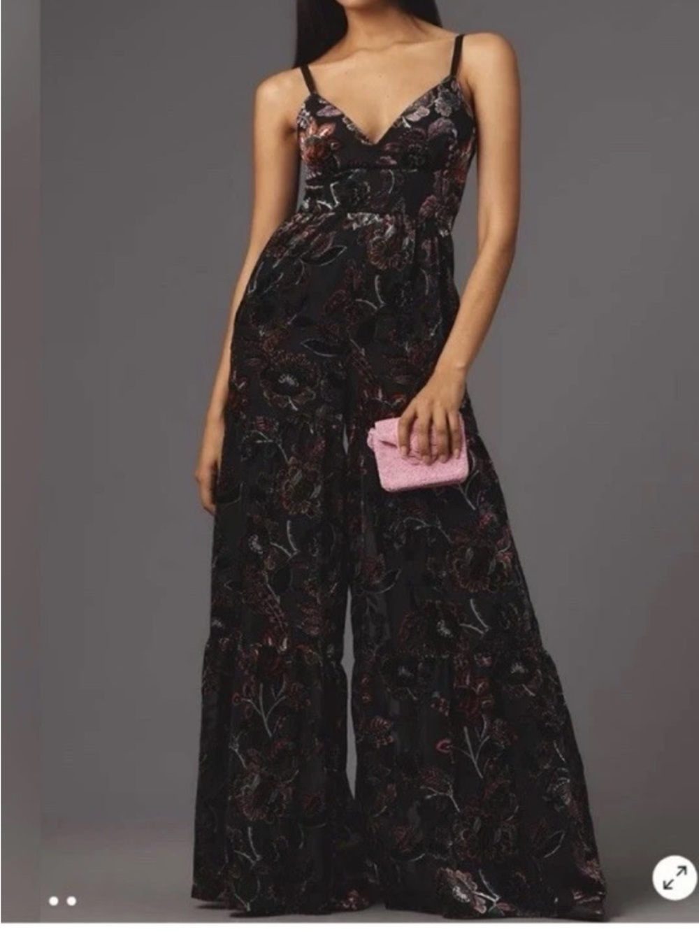 Hutch Anthropologie Black Velvet Jumpsuit 6 Small Floral Sleeveless New NWT RARE